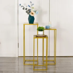 Gold Pedestal Stand Set of 3 Metal Plant Stand