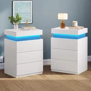 LED Night Stands Wireless Charger & Sliding Drawer