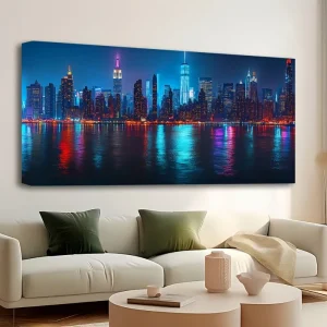 City night canvas, New York City skyline painting