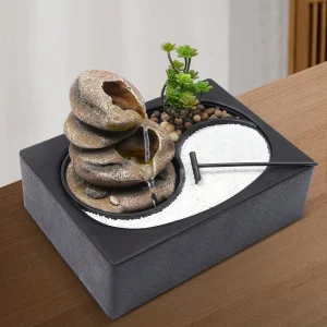 Tabletop Fountain LED Light Waterfall Zen Meditation