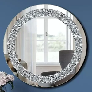 Luxury Crystal Crush Diamond Round Silver Mirror