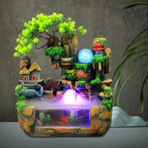 Indoor LED Water Fountain with Mist Rockery Waterfall