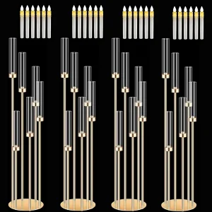 4PCS Tall Floor Candlestick Holder 24 PCS LED Candles