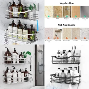 Shower Caddy basket shelf w/5 hooks adhesive organizer