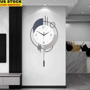 Silent Quartz Wall Clock with Pendulum Decorative Metal