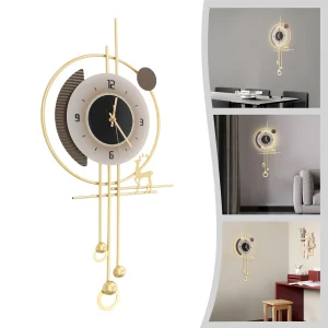 Gold Iron 3LED Lighting Wall Clock Battery Powered
